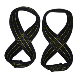 Force of Habit Figure 8 Lifting Straps Thick Cotton Webbing 1.5" Wide Closed Single Loop Reinforce Stitching Black Sold in Pairs (Large)
