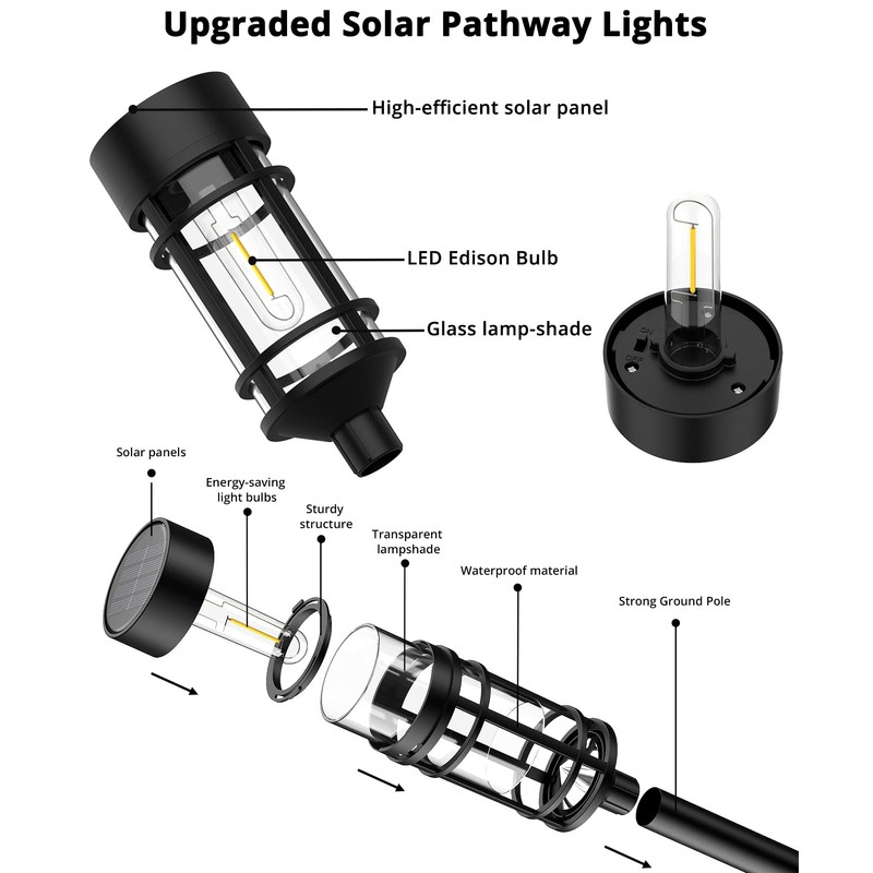 ILANCK Solar Lights Outdoor Waterproof, 8 Pack Solar Pathway Lights