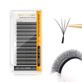 NAGARAKU Double Tips, 4D WW Eyelash Extensions, WW Shape Eyelash Extension, Self-Fanning Lash, Pre-Fanned Ready-to-Use Fan Weave with Long Handle, Volume, Premade Fans, Black (0.07 mm C Curl, 13 mm)