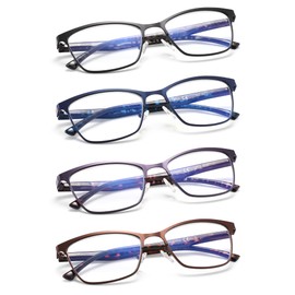 HIYANJN 4 Pack Reading Glasses For Women Men Blue Light Blocking Metal Stainless Frame Eyeglasses Computer Spring Hinger Readers 3.50