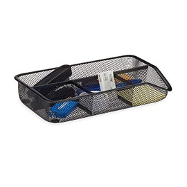 Relaxdays 4-Compartment Office Drawer Insert Desk Organiser, Metal, Black, 16 x 27.5 x 4.8 cm