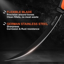 Rhinoreto Fillet Knife for Fish, Razor Sharp Flexible German Stainless Steel Blade 5-9 inch, Professional Knives for Filleting and Boning, with Non-Slip Handle, Protective Sheath and Sharpener set