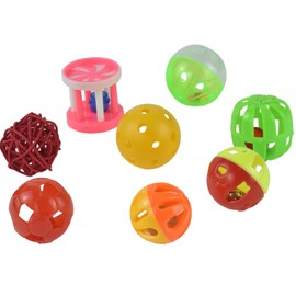 GUANLANT 8pcs Bird Cat Ball Toys with Bell Colorful Parakeets Foot Talon Training Toy Conures Feeder Toys Cockatiel Chewing Rattle Balls Parrot Cage Activity Toys for Budgie Playgym Birdcage