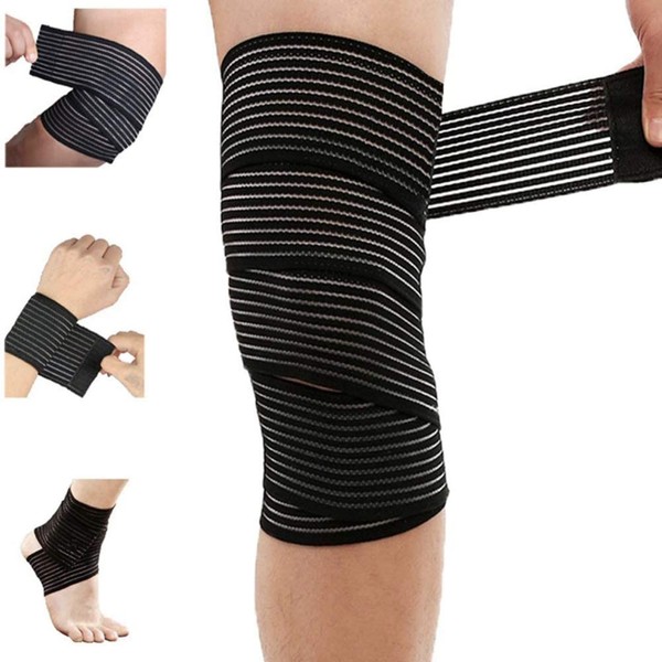 Extra Long Elastic Knee Wrap Compression Bandage Brace Support for Legs, Plantar Fasciitis, Stabilising Ligaments, Joint Pain, Squat, Basketball, Running, Tennis, Soccer, Football, Black