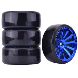 RC Plastic Wheel and Tire Set,WONFAST RC Drift Car 63mm Hard Tyres 12mm Hub Wheel for 1/10 On-Road Drifting Car Parts for Traxxas HSP Tamiya HPI Kyosho TT02 (Blue)