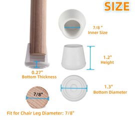 7/8" Chair Leg Tips Caps, Non-Slip Rubber Leg Tips, Stool Leg Protectors Cap, Folding Metal Chair Leg Tip Replacement, Chair Leg Floor Protectors Round White, 12 Pack