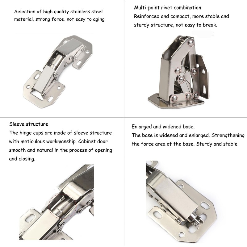 4 Pcs Soft Close Damping Hinges ，Hidden Cabinet Hinges with