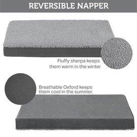 Friends Forever Orthopedic Dog Bed, Cooling Dog Beds with Removable Washable Cover, Reversible Pet Bed Mat with Memory Foam, Washable Removable Cover, Kato Grey, 36x27x3