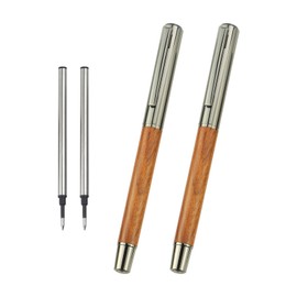 YUNCHUN 2PCS Wood Rollerball Pens, Vintage Wooden Liquid Gel Ink Pen with 2 Black Ink Refills, Fancy Roller Pens for Writing and Journaling, Cool Business Executive Professional Pen, Rounded Cap