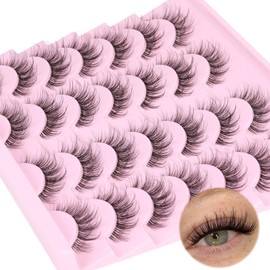 False Eyelashes Wispy Lashes Natural Look Fake Eyelashes Fluffy Strip Eye Lashes Short Volume Faux Mink Lashes with Clear Bands 14 Pairs False Lashes that Look Like Extensions