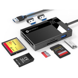 SD Card Reader USB 3.0, WARRKY [2.5FT Nylon Braided, Extra USB 3.0 Ports, 5Gbps] 7 in 1 Memory Card Reader, Micro SD Card Adapter for microSD, SDXC, SDHC, CF, MS, MMC, Micro SDXC/SDHC, UHS-I, More