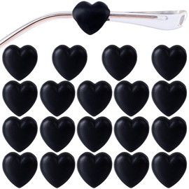 HINZIC 10 Pairs Heart Eyeglasses Ear Grips Soft Silicone Retainers Behind The Ear Hooks Anti-Slip Holder Eyeglasses Stopper for Sunglasses, Reading Glasses Women Men (Black)