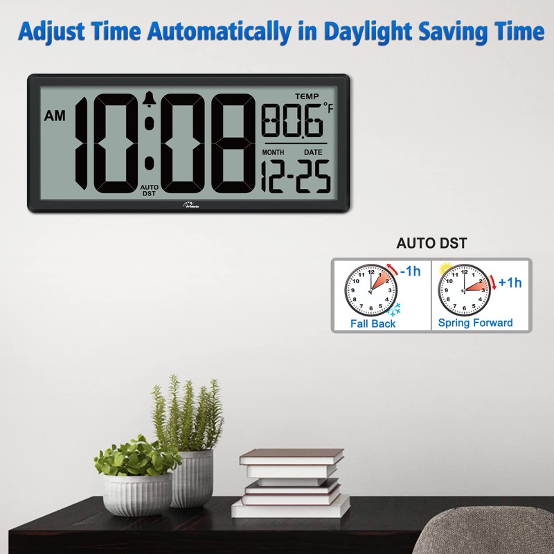 WallarGe 14.5'' Large Digital Wall Clock Battery Operated with Jumbo