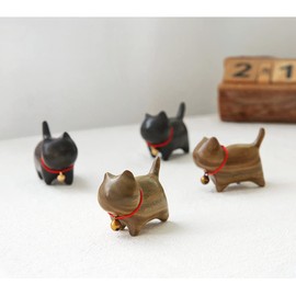 WOWTAC Cat Figurine, Wooden, Cat Goods, Gardening Cats, Gift Box Packaging, Maneki Neko, Set of 2 (Greenwood + Ebony)..
