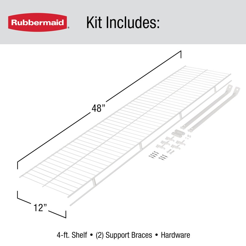 Rubbermaid Direct Wall Mount Closet Shelf, 4 Ft. Wide, Mounting
