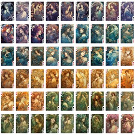 FLONZGIFT Lady Fairy Playing Cards (Poker Deck 54 Cards All Different) Flower Forest Water Mountain Fairy Vintage Art Nouiveau Painting Alphonse Mucha