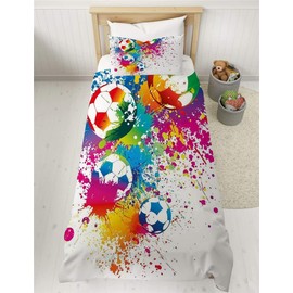 MUSOLEI Football Single Duvet Covers Set Boys Sport Bedding Sets for Kids/Children/Girls Multi-Colored Graffiti Quilt Cover Matching Quit Cover 135X200cm + 1 Pillowcase 50X75cm Soft Microfiber