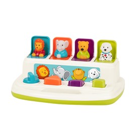 Battat - Gli Amici Pop-up - Giocattolo Causa-Effetto - 4 Animali Pop-up - Giocattolo per Lo Sviluppo con Pulsanti e Colori - per Bambini, Ragazzi e Neonati - 18 Mesi +