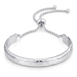 ENSKEFEN Hammered Silver Bar Bracelet for Women Adjustable Slider Bangle Bracelets Bolo Bracelet Simple Friendship Bracelets
