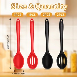 NVGVUP 6 Stück Silikon Kochlöffel Set, Antihaft Kochlöffel Silikon Schwarz Rot, 20.3 × 4.4 cm Silikonlöffel mit Aufhängelöchern, Hitzebeständiger Silikon Löffel für Küche Kochen Rühren