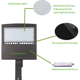 100W LED Shoebox Parking Lot Pole Lights, Dusk to Dawn Photocell Sensor, Surge Protection Built-in, 1-10V Dim, 5000K Cool White, 100-277V AC IP65 LED Street Area Lights with Direct Arms Mount Bracket