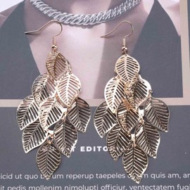 Cimenexe Bohemian Stacking Hollow Leaf Dangle Earrings Gold Leaf Drop Earrings Leaf Plant Dangling Earrings Long Metal Leaf Earrings Jewelry for Women and Girls Gifts