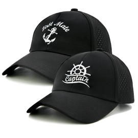 Captain & First Mate Trucker Cap Set of 2, Quick Dry Baseball Cap for Boating Fishing, Couples Birthday Gifts for Mr & Mrs, Dad Mom for Golf, Running, Workouts Black