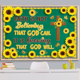 Pajean Christian Bulletin Board Decoration Set 3D Sunflower Classroom Decorations Summer Religious God Paper Cutouts Bulletin Board Borders for School Home Church VBS Chalkboard Wall Door Decor