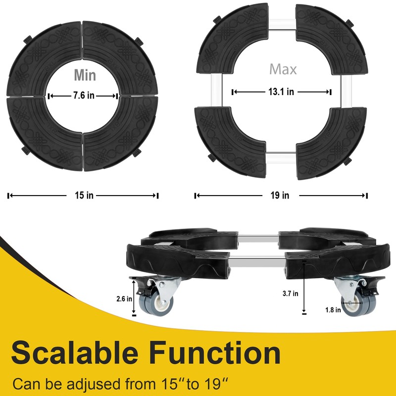 W B D WEIBIDA Trash Can Dolly Wheels Adjustable 15-19
