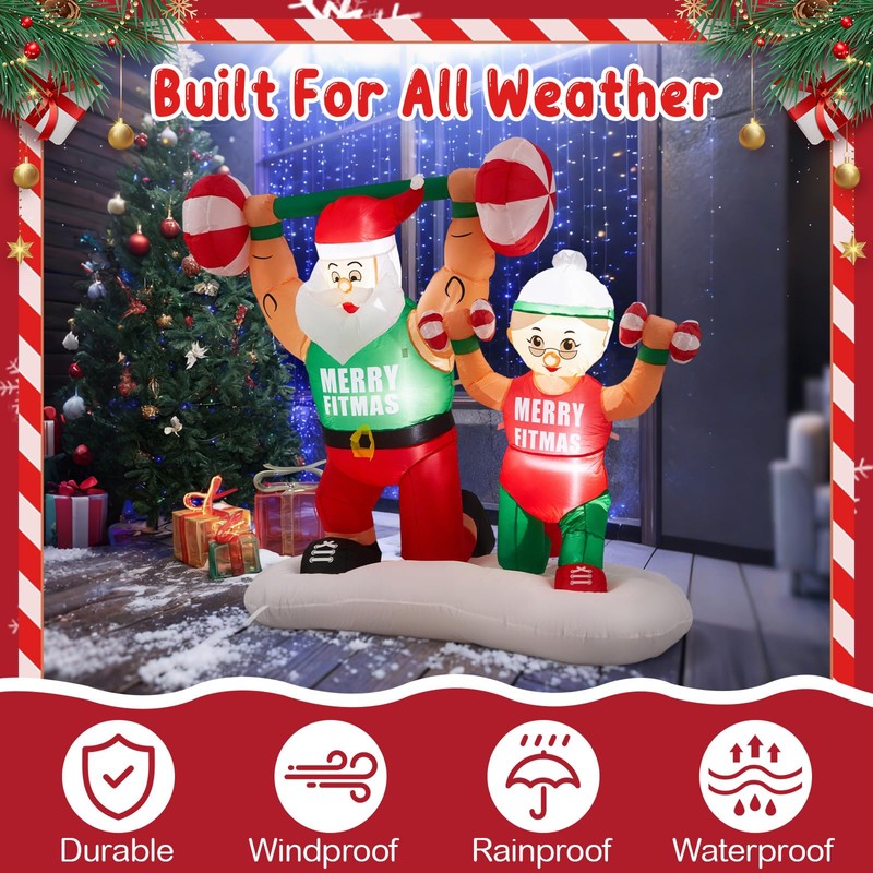Shappy 6 ft Santa Inflatable Weight Lifting Xmas Decor LED,