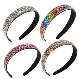 Gatuida 4pcs Wide Brimmed Rhinestone Hair Hoops for Women Non Hairbands in Silver Pink Rainbow Elegant Lightweight Headdress for Parties and Daily Wear