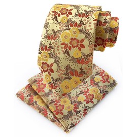 Men's Yellow Brown Self Ties Floral Leaf Silk Paisley Party Dress Suit Neckties