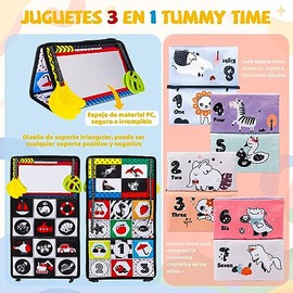 XIAOYANGKEJI Juguetes Sensoriales, Juguetes de Espejo Tiempo de Barriga para Niños con Libro de Tela para Niños, Actividad Esencial Espejo Seguro para Piso, Cama Coche