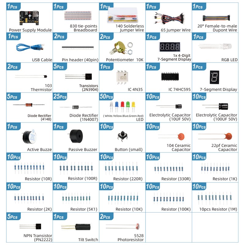 Miuzei Electronics Component Fun Kit with Supply Module, Jumper Wire,