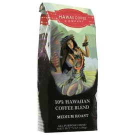 Hawaii Coffee Company Medium Roast Coffee, 10% Hawaiian Blend - Ground, 7 Ounce Bag