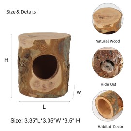 Ornaous Natural Wood Tree Trunk Hideout for Dwarf Hamsters Guinea Pig, Cute Wooden Habitat Hide Decor for Small Animals Gerbils Syrian Hamster Chinchillas Cage Accessories
