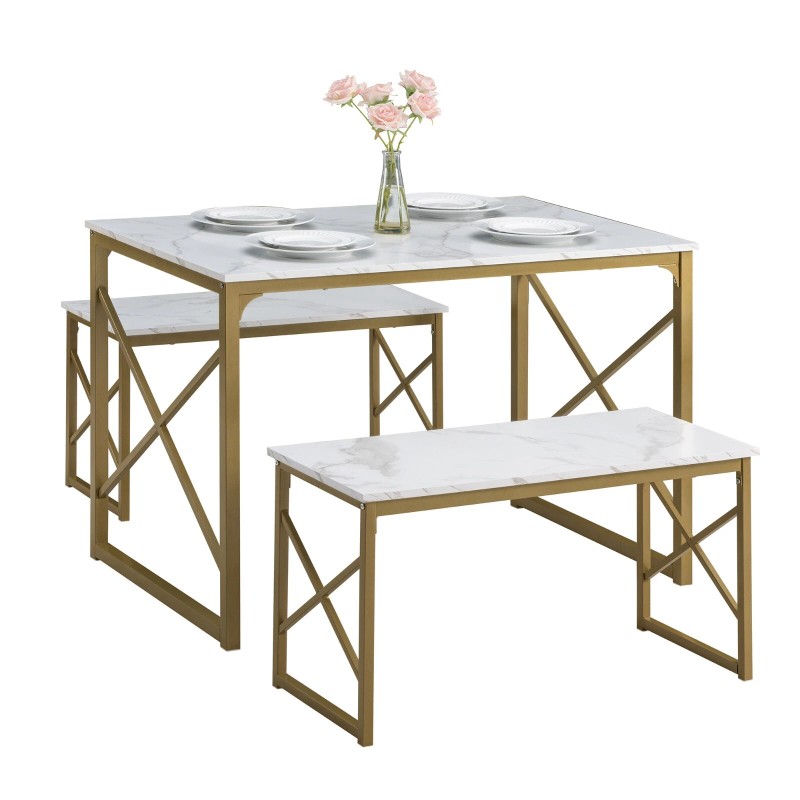 VECELO Wood Dining Table Set for 4 with Bench Kitchen