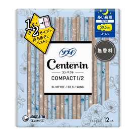 [Bulk Purchase] Center Inn Compact 1/2 Unscented, For Many Nights, With Wings, 12 Sheets (Slim Sanitary Napkins) (4 Pieces)