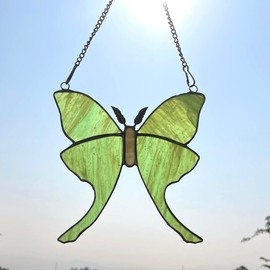 Galag Stained Glass Window Hanging - Suncatcher Stained Glass Kit Sun Catchers Indoor Window Stained Glass Luna Moth | Green Glass Luna Moth for Luna Moth Lovers Grandma Aunt Mother