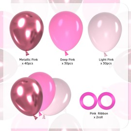100 Pcs 12" Metallic Pink Latex Balloons for Party Boys and Girls Birthday Party Supplies