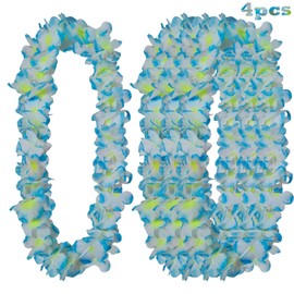 4Counts Thickened Hawaiian Leis Bulk, Tropical Flower Necklace Blue Leis for Luau Party, Hawaii Floral Garland Hula Dance Party Costume Graduation Leis Birthday Beach Wedding Favors