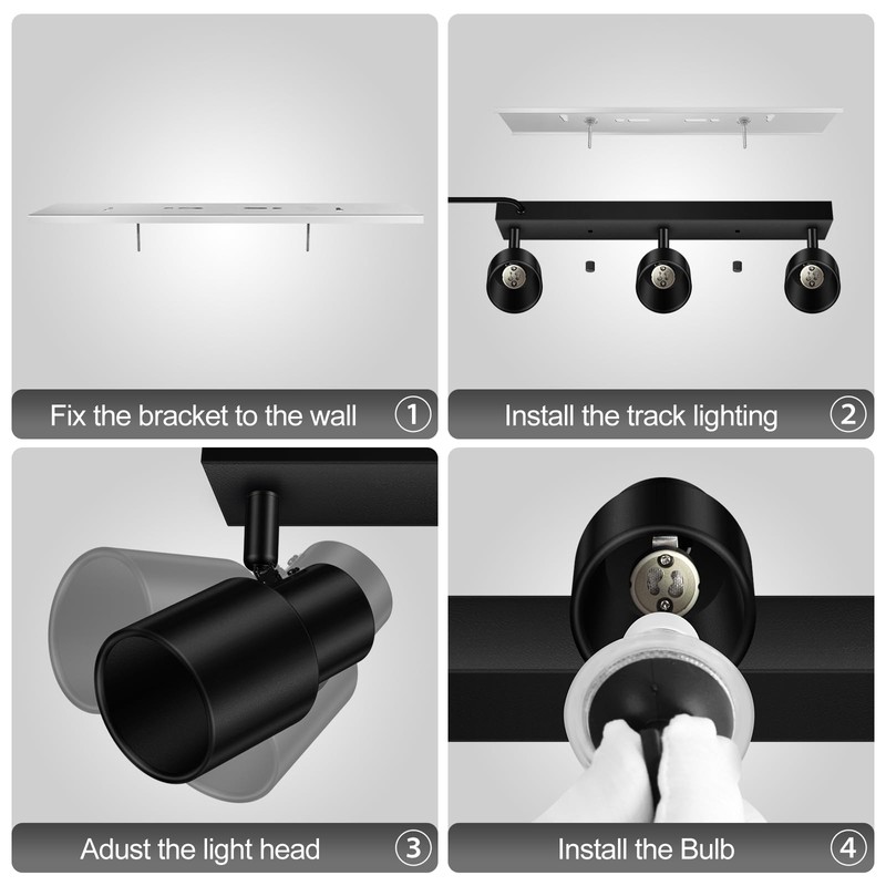 Plug-in Track Lighting LED, Track Light Fixtures Ceiling, Black Plug