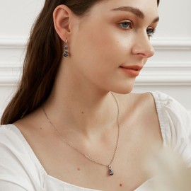 VOLUKA 18K White Gold Plated Created Rainbow Mystic Quartz Teardrop Pendant Necklace and Dangle Earrings Drops Jewelry Set for Women