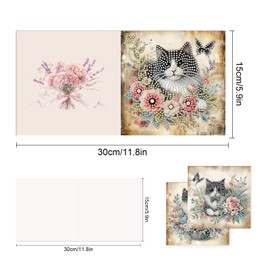 TDFERAN Pack of 6 Greeting Card Diamond Painting Flowers Butterfly Cat Thank You Card Holiday Cards Embroidery Diamond Card Birthday Greeting Card 2025 Diamond Painting Greeting Card
