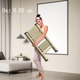 3 Step Lightweight Folding Ladder for Home, 330lbs Aluminum Step Ladder Anti-Slip for Kitchen, Step Stool Foldable Adults for Closet, 330lbs - Champagne Gold