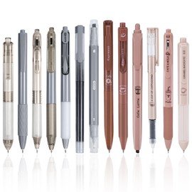 BAYTORY 11Pcs Gel Pens and 2Pcs Highlighter, Aesthetic Colored Casing, Black Ink 0.5 Fine Point Pen for Journaling Planner, School & Office Supplies (Grey)