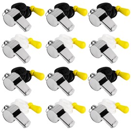 MISUYACO 12 Pack Sport Whistles with Lanyar for Coaches, Referees and Officials, Loud Crisp Sound (12 Pcs(Silver))