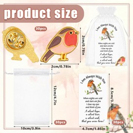 30 Sets Robin Gifts Memorial Pins Bulk Robin Lapel Pin Badge Brooch Sympathy Remembrance Memorial Gifts for Loss Loved Ones, Funeral Favor with Prayer Cards and Organza Bags