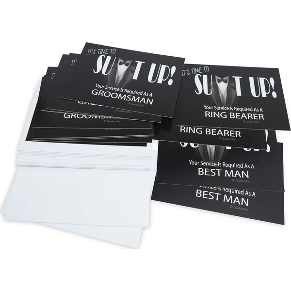 Groomsmen Proposal Cards, It's Time To Suit Up, Set of 14 With Envelopes Includes 2 Best Man Cards and 2 Ring Bearer Cards.