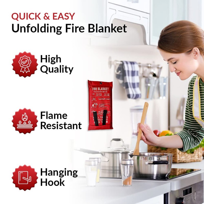 1Above Large 1x1M Fire Blanket Quick and Easy Unfolding Fire